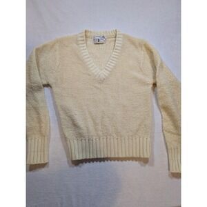 Vintage Nordstrom Point of View Shop Cream Acrylic V Neck Sweater Women